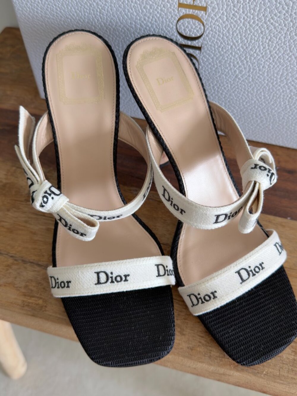 Christain Dior Heeled Sandal with J'Adior Straps Black Embroidered Cotton, 39.5 - Picture 10 of 13